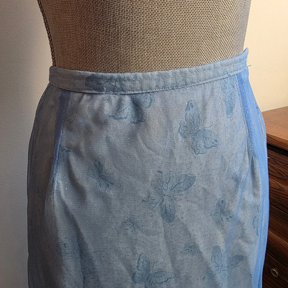Vintage Handmade Blue Butterfly Mesh Maxi Skirt Fairycore Y2K Glitter Whimsy
